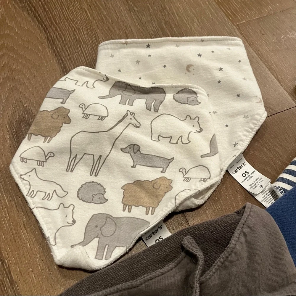 Baby Bandana Bib Set of 7 Gray Blue White